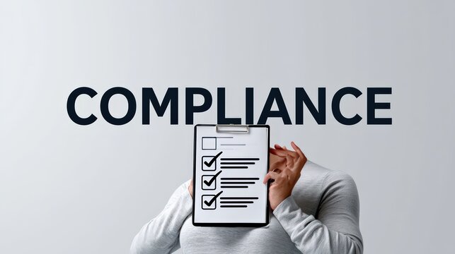 Business Compliance Checklist with Person Holding Clipboard