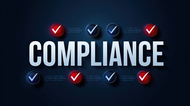Regulatory Compliance Concept with Check Marks on Dark Background