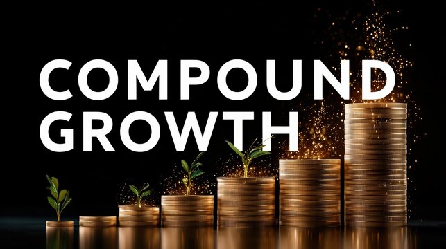 Compound Growth Concept with Stacks of Coins and Growing Plants