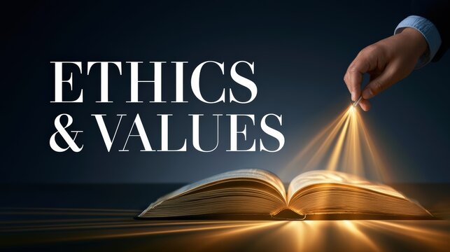 Ethics and Values Concept with Hand Illuminating Open Book