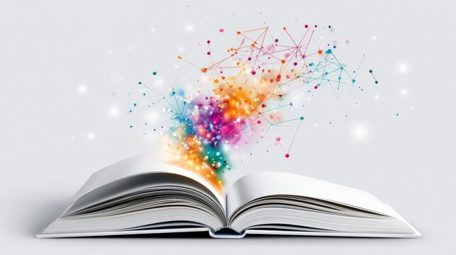 Open Book with Vibrant Data Flowing Out As Digital Concept