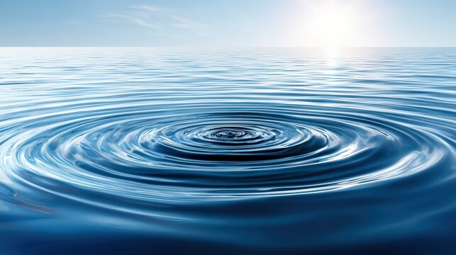 Calm Water Surface with Concentric Circles and Bright Sun Reflection