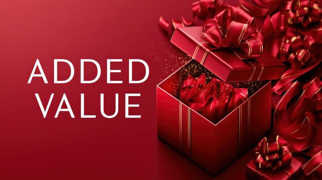 Added Value Concept with Gift Box on Red Background for Business