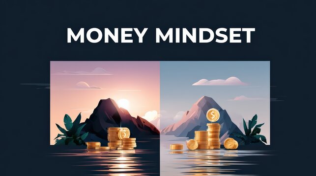Financial Growth Concept with Mountains and Stacked Gold Coins