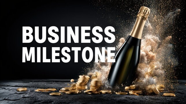 Celebrating Business Milestone Achievement with Champagne and Gold