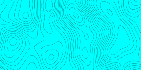 Cyan topographic map background with abstract wavy contour lines vector design, minimalist cyan and black geographic map landscape terrain elevation layout template for cartography presentation. © Abu Bokkor Siddique