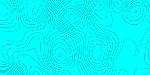 Cyan topographic map background with abstract wavy contour lines vector design, minimalist cyan and black geographic map landscape terrain elevation layout template for cartography presentation. © Abu Bokkor Siddique