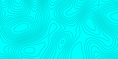 Cyan topographic map background with abstract wavy contour lines vector design, minimalist cyan and black geographic map landscape terrain elevation layout template for cartography presentation. © Abu Bokkor Siddique