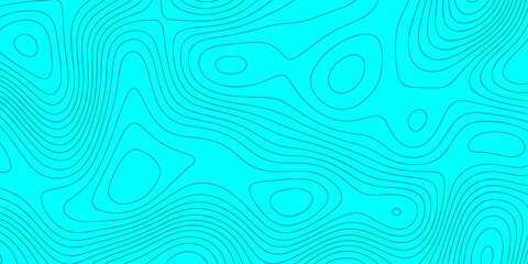 Cyan topographic map background with abstract wavy contour lines vector design, minimalist cyan and black geographic map landscape terrain elevation layout template for cartography presentation. © Abu Bokkor Siddique
