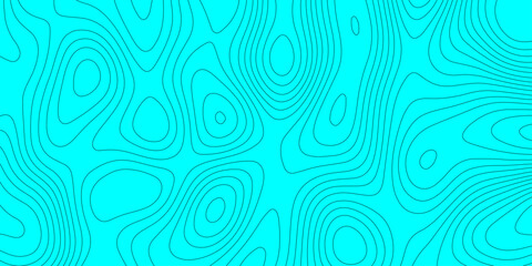 Cyan topographic map background with abstract wavy contour lines vector design, minimalist cyan and black geographic map landscape terrain elevation layout template for cartography presentation. © Abu Bokkor Siddique