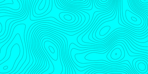 Cyan topographic map background with abstract wavy contour lines vector design, minimalist cyan and black geographic map landscape terrain elevation layout template for cartography presentation. © Abu Bokkor Siddique