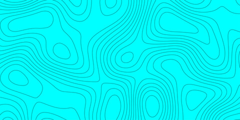 Cyan topographic map background with abstract wavy contour lines vector design, minimalist cyan and black geographic map landscape terrain elevation layout template for cartography presentation. © Abu Bokkor Siddique