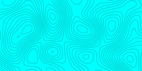 Cyan topographic map background with abstract wavy contour lines vector design, minimalist cyan and black geographic map landscape terrain elevation layout template for cartography presentation. © Abu Bokkor Siddique