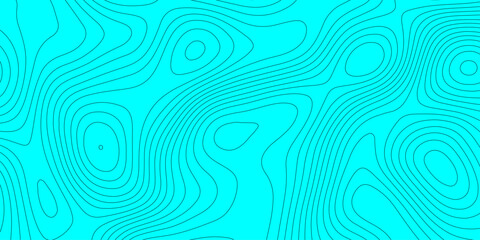 Cyan topographic map background with abstract wavy contour lines vector design, minimalist cyan and black geographic map landscape terrain elevation layout template for cartography presentation. © Abu Bokkor Siddique
