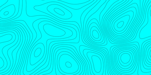 Cyan topographic map background with abstract wavy contour lines vector design, minimalist cyan and black geographic map landscape terrain elevation layout template for cartography presentation. © Abu Bokkor Siddique