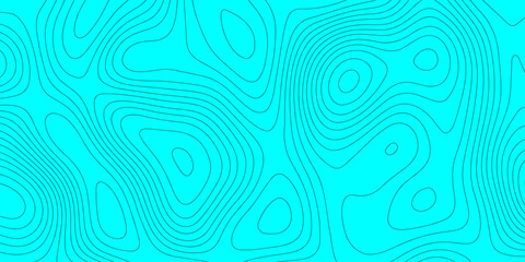 Cyan topographic map background with abstract wavy contour lines vector design, minimalist cyan and black geographic map landscape terrain elevation layout template for cartography presentation. © Abu Bokkor Siddique