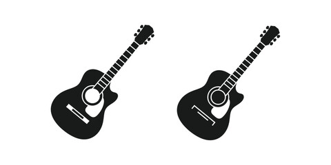 Fototapeta premium Minimalist Black Acoustic Guitar Icons Set for Music Branding and Web Design