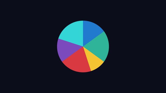 Animated colorful pie chart infographic showing data growth and market statistics animation 4k data visualization