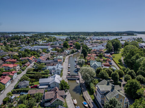 Scenic and idyllic town of Trosa in Sweden at summer