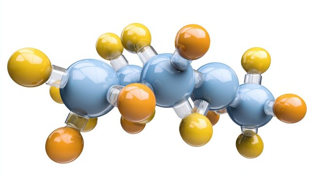 Digital art depiction of a fat molecule showing double bonds and curved tails on a clean white surface
