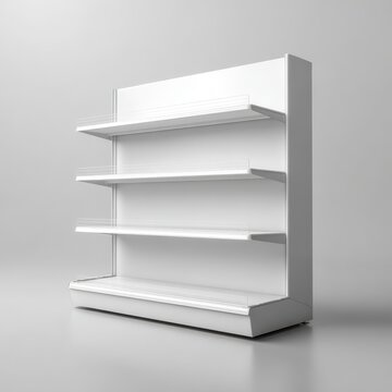 Blank white pallet display shelf mockup for retail merchandising and product photography