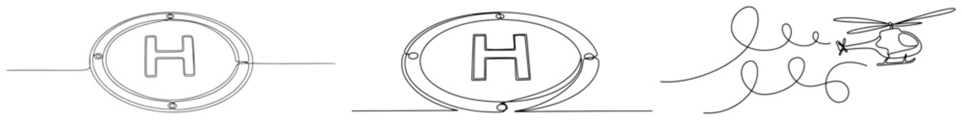 Helicopter landing pads with small chopper in simple continuous line drawing style © Amelia