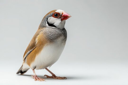 Zebra finch portrait on a pristine white background