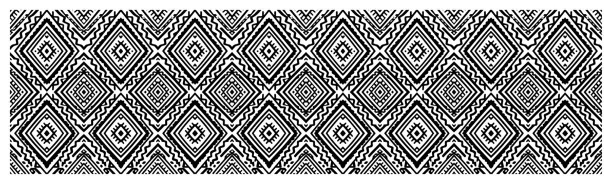 Ethnic tribal diamond ornament intricate geometric pattern in black and white style