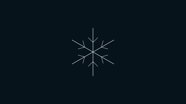 Minimalist 4k white snowflake animation on dark background, for winter holiday, christmas