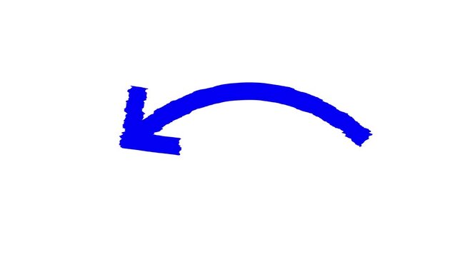 Hand drawn red brush arrow curving upward to the right on a clean white background animation. Arrow animation on a transparent background, Hand-drawn thin arrow graphic animation. Alpha channel.
