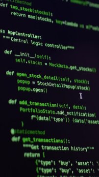 Abstract close up of source code with cinematic focus and green highlights. Vibe coding, artificial intelligence and modern developer workflow concept.
