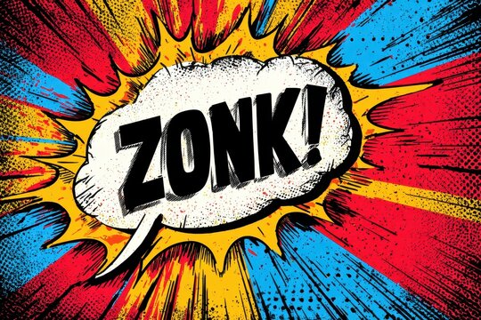 Vibrant pop art speech bubble with the word Zonk in bold comic style