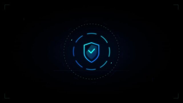 cyber security shield icon animation digital protection theme