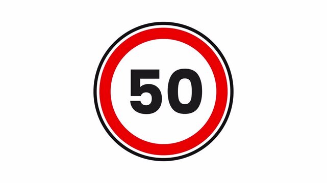 50 km/h speed limit signs icon animation, Suitable for road safety and traffic-related concepts. Transparent background. 4K Video