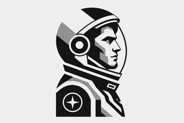 Stylized astronaut profile portrait with star patch minimalist vector © asgar