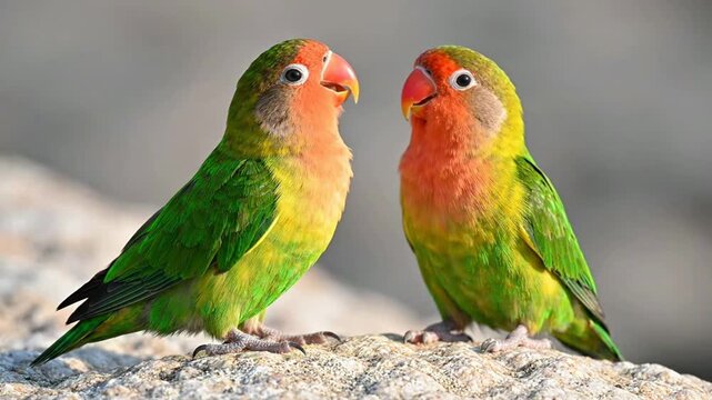 Two vibrant lovebirds perched together: a symbol of affection and bonding in nature parrots wildlife