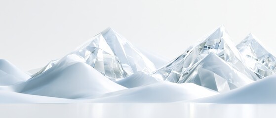 Fototapeta premium Mountains made of crystal with snow covering the ground in a bright and clear setting
