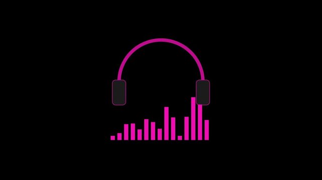 Pink headphones with animated audio equalizer sound wave visualization animation 4k music