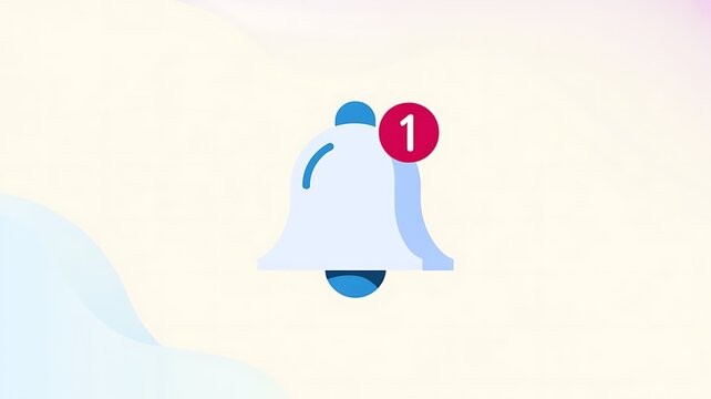 Notification bell icon, alert symbol, blue and white, notification sign, one unread message