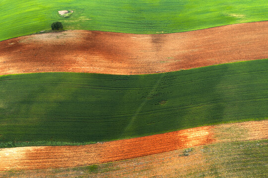Aerial view of colorful farmland fields near Guadalajara