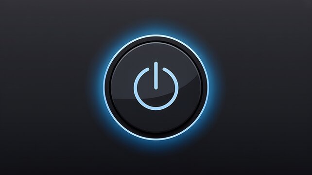 Glowing blue power button icon, switch symbol, electricity sign, technology button