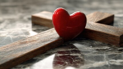 Fototapeta premium Sacred art study: glowing heart paired with a wooden cross, expressing love and mercy