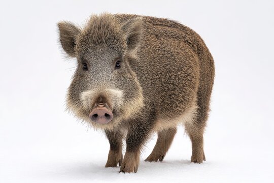 Studio portrait of a wild javelina pig isolated on a white background