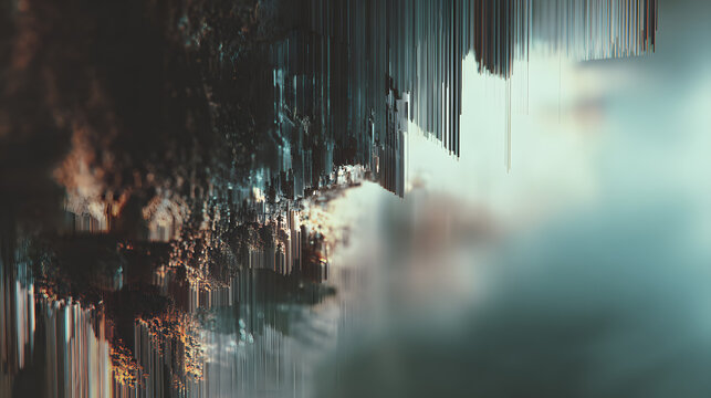 Abstract digital art featuring vertical pixel sorting effects with moody lighting and dark dramatic textures in a high resolution composition