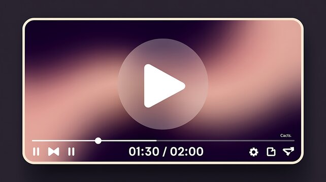 Play button, video player interface, screen with controls, pause button, timer display