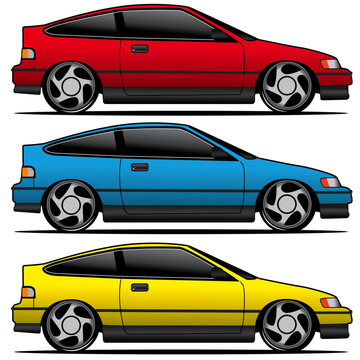 1990s JDM Japanese Tuner Hatchback Sports Car Illustrator Layered Vector File