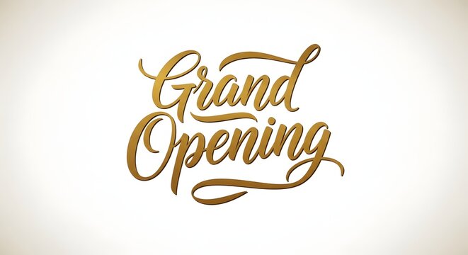 Elegant golden calligraphy 'grand opening' text for business promotions and event announcements