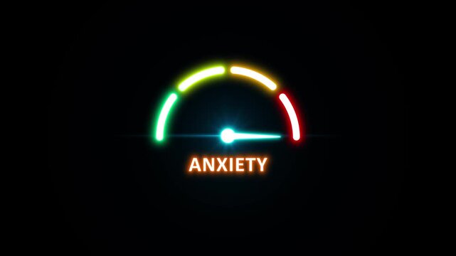 anxiety level with barometer / tachometer meter on black background. Ideal for mental health, psychology, stress, and educational visuals 4K video. on transparent background.