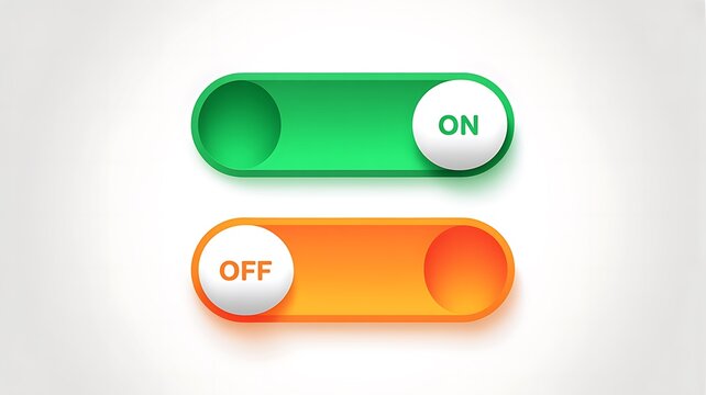 On off switch buttons, toggle switches, green and orange sliders, UI elements, interface controls