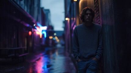 Fototapeta premium Nonchalant shrug on a moody urban street: a lone figure conveys a so what attitude